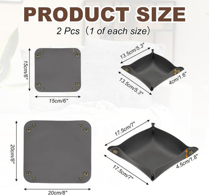 uxcell 2 Pcs Leather Valet Tray, Folding Jewelry Tray Organizer Square Travel Dish Plate Desk Organizer for Women and Men Storage Jewelry Keys Wallet Coin (2 Sizes, Beige)