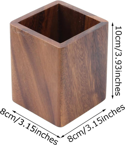 Walnut Wooden Pencil Holder Cup for Desk Natural Wood Pen Holder Stand for Office Home (Square)