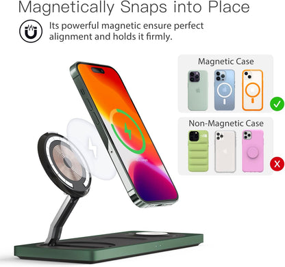 3-in-1 Charging Station for Apple Devices: Used for iPhone and Watch Charging Station with Magsafe Charger Stand, Wireless Charger for iPhone 17 Air 16 15 14 13 Series, Apple Watch Ultra, AirPods Pro