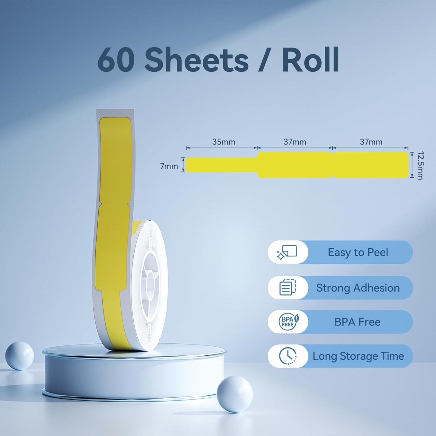 NIIMBOT Thermal Transfer Cable Labels 0.49" x 4.29", Only for N1(B18) Label Maker, PET Material, Waterproof and High-Temperature Resistance, Long Storage Time, 1 Roll of 60, Yellow