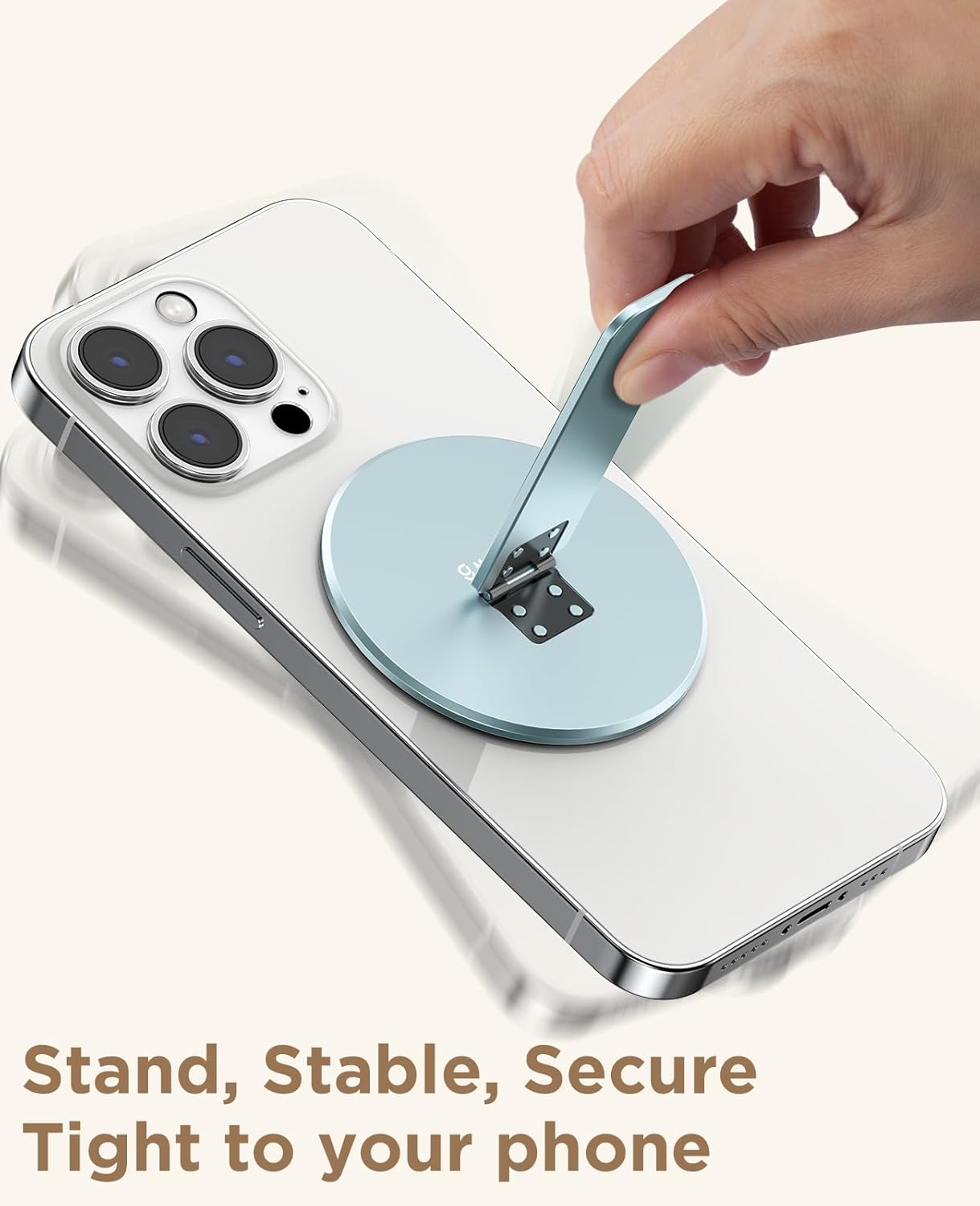 Magtame Double-Sided Magnetic Phone Stand Grip, Strong Magnetic Kickstand Desk Holder for Mag&Safe and Smartphone, Foldable Adjustable Design, Silver