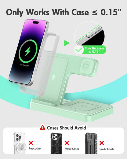 Wireless Charger Stand Charging Station: 3 in 1 Charger Stand Multiple Devices for Apple - iPhone 17 16e 16 15 14 Pro Max 13 12 - Watch 11 10 9 8 7 6 5 4 3 2 SE and Ultra Series-Airpods 4 3 Pro, Pink