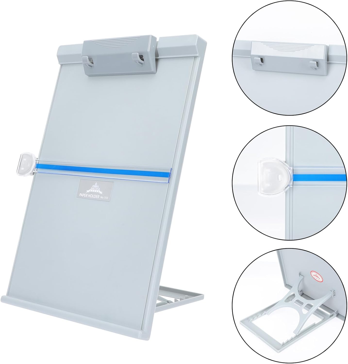 MAGICLULU Adjustable Document Stand Plastic Paper Holder Vertical Desktop Copy Stand Reading Rack for Office and Home Use Light Gray