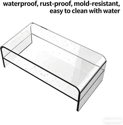 Acrylic Monitor Stand, 2 Tier Riser with Storage Shelf, Clear, 16/20 Inch, Home Office Desk Organizer (16in)