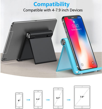 VOVIGGOL Cell Phone Stand Holder, Cellphone Holder Adjustable Desktop Phone Stand for Desk, Foldable Phone Cradle Dock Mobile Stand for iPhone iPad Tablet 4 to 7.9 Inch Smartphones (Black)