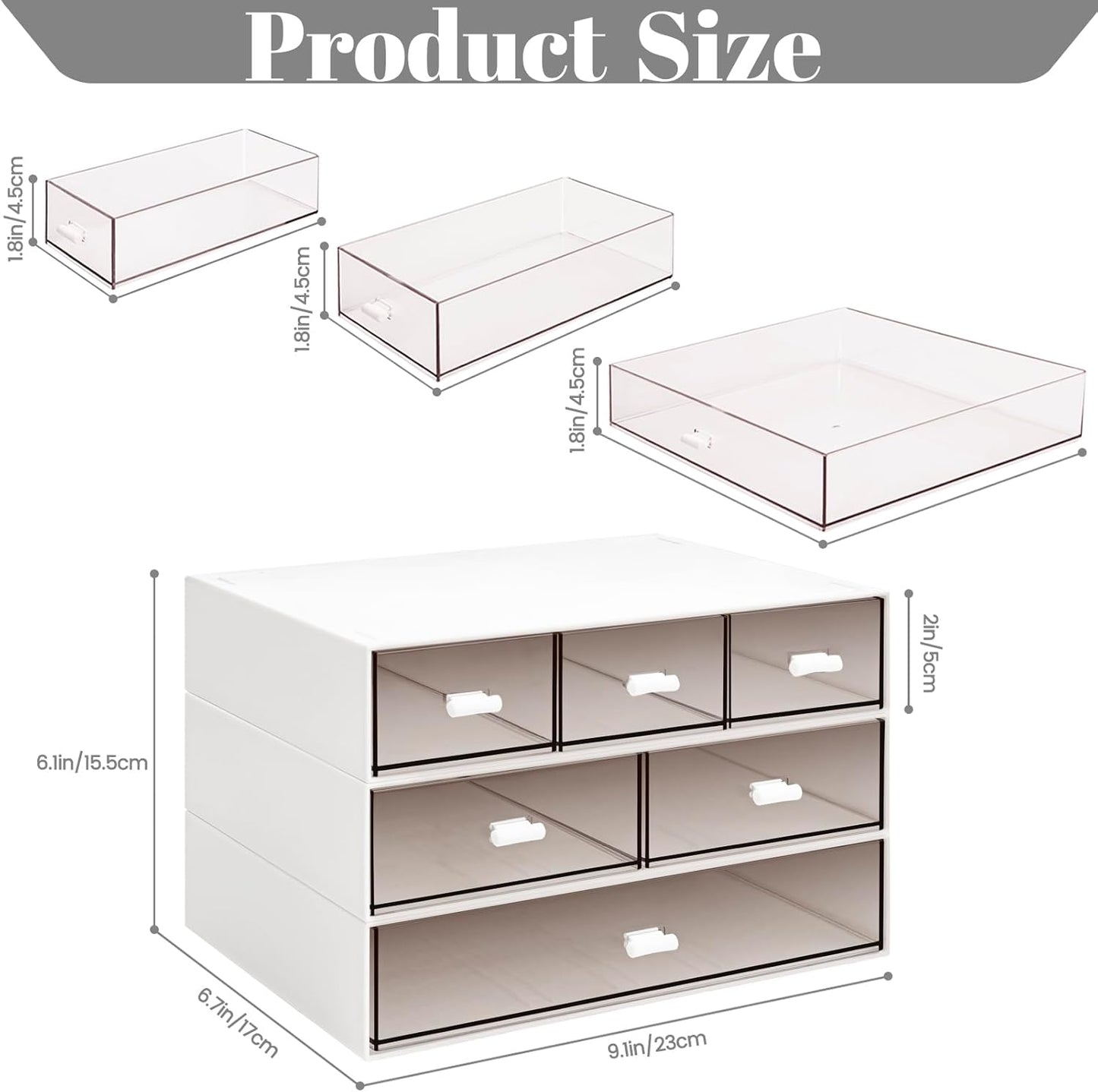 3 Tier Stackable Desk Organizer with 6 Drawers, YOCOMEY Plastic Desktop Storage Box Drawers, Detachable Makeup Storage Office Stationery Supplies Organizer for Office School(Clear)