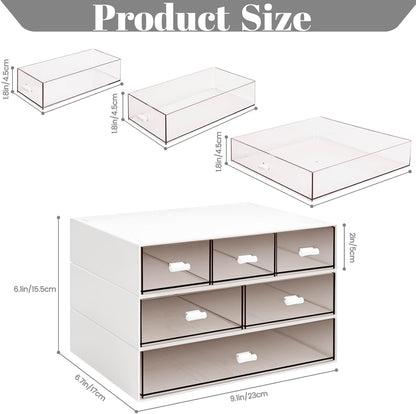 3 Tier Stackable Desk Organizer with 6 Drawers, YOCOMEY Plastic Desktop Storage Box Drawers, Detachable Makeup Storage Office Stationery Supplies Organizer for Office School(Clear)