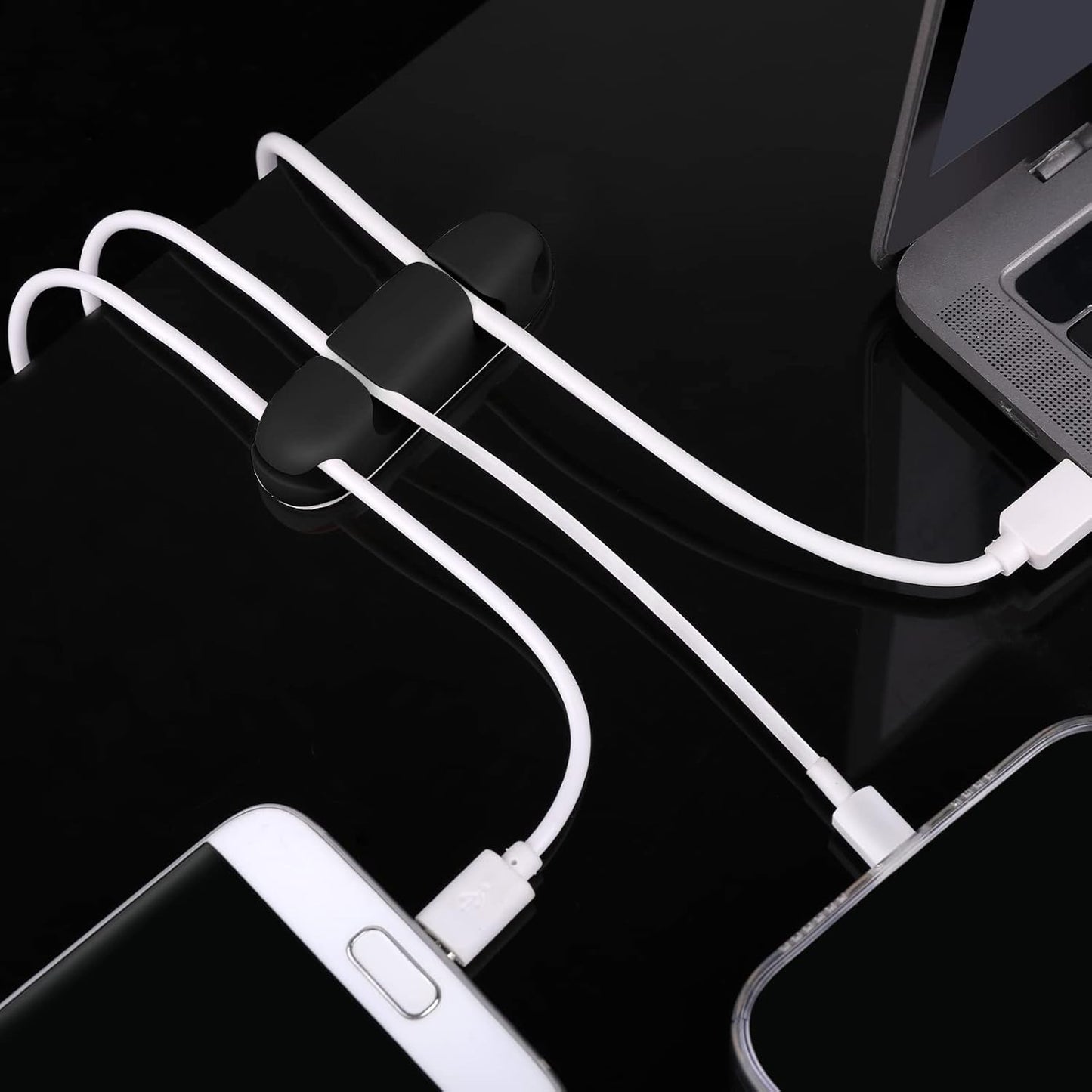 WLLHYF Cable Clips 3PCS Cord Wire Organizer Cable Management Holders 4 Hole Silicone Cable Harness USB Charging Accessory Cable Holder for Office and Home Desk (Black)