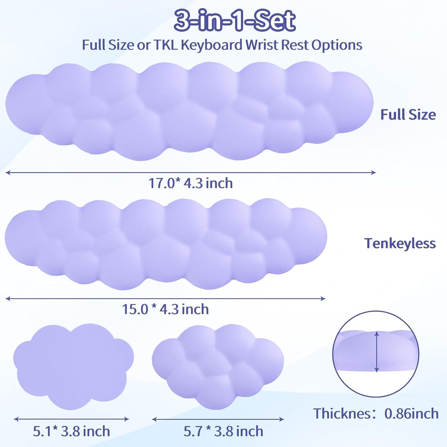 Sushret Cloud Wrist Rest Keyboard, Cloud Keyboard Wrist Pad Set with PU Leather Memory Foam, Cute Arm Rest for Palm Support, PC/Gaming Desk Accessories/Office Setup/Computer Hand Cushion - White