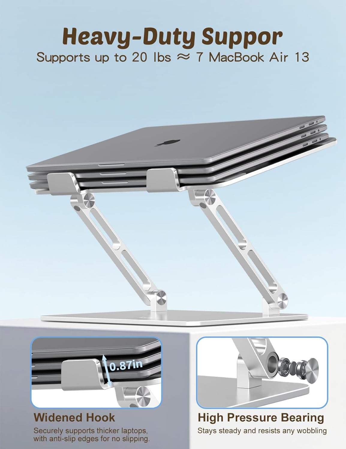 Aoviho Laptop Stand for Desk – Adjustable Aluminum Laptop Riser with Unique Cat-Shaped Cooling Vent, Portable Desk Gift & Decor, Compatible with MacBook Air Pro, Dell, HP, Lenovo (10"-17.3"), Black