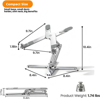 Moallia Laptop Stand with 360 Rotating Base, Computer Notebook Laptop Riser Metal Holder for Desk Collaborative Work, Fully Foldable for Easy Storage, Fits All MacBook, Laptops up to 16 inches