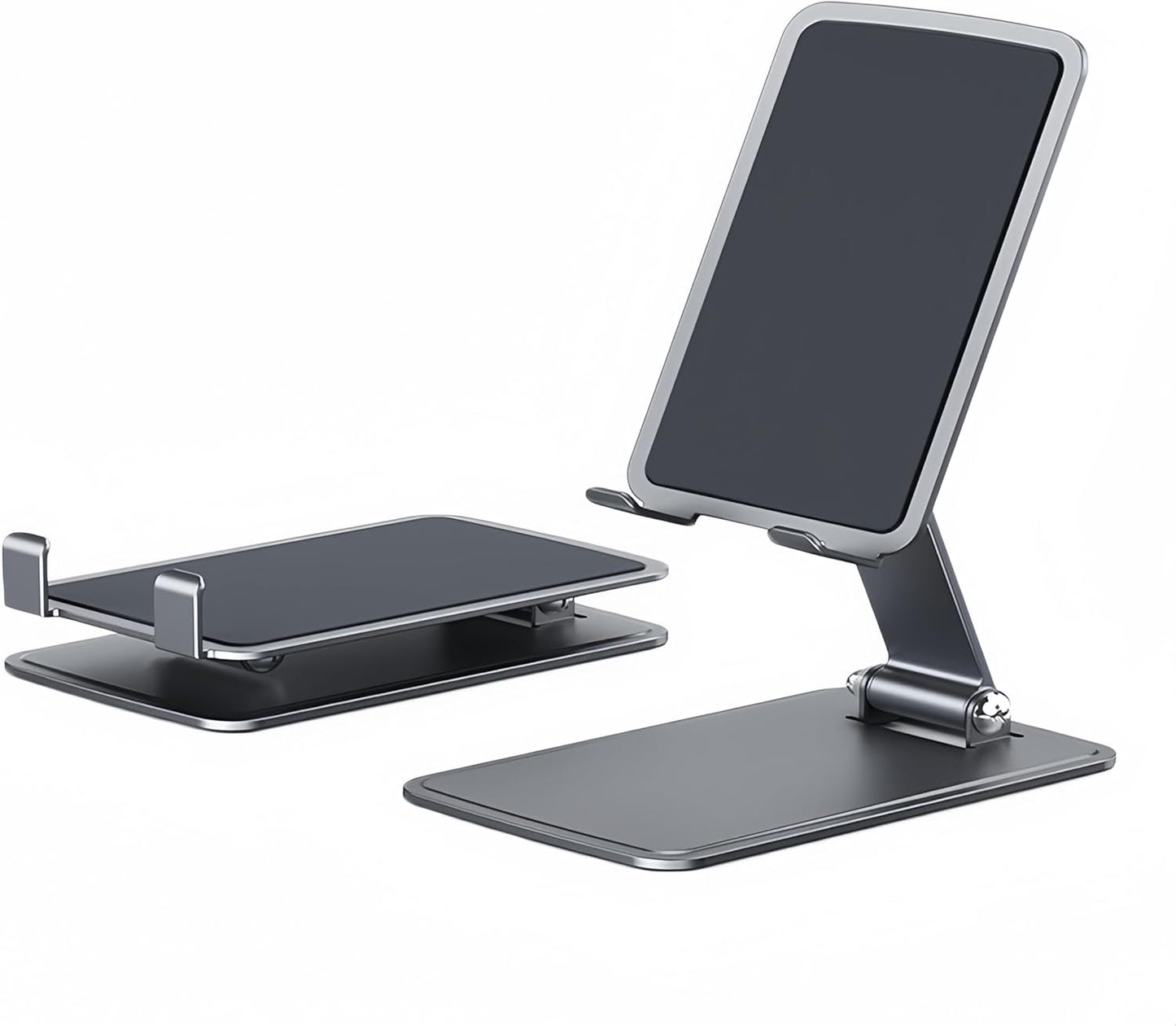 All-Metal Cell Phone Stand 360° Rotatable & Height Adjustable - 25KG Super Load-Bearing, Foldable Desk Stand for Phone, Compatible with iPhone 17/16/15/14, Nintendo Switch, Silver