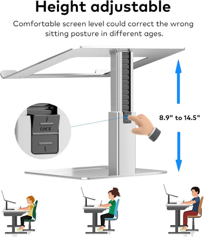 Laptop Stand for Desk, Ergonomic Aluminum Laptop Stand Adjustable Height from 7-15", Sitting and Standing Laptop Riser for 10-17" Notebook