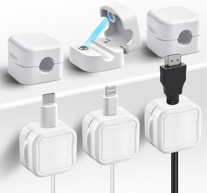Quacc 6 PCS Magnetic Cable Clips Cord Organizer Holder Clips Desktop Cable Management for Home Desk Nightstand Car Wall - White