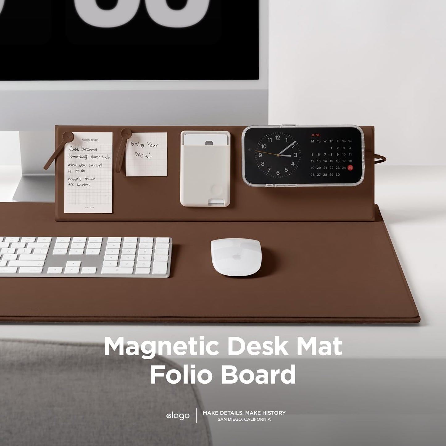 elago Smart Magnetic Desk Mat Folio Board Compatible with All Magnetic Products Clean Organized Desk for Office and Home (Microfiber Leather-Stone)