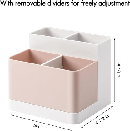 Poeland Desktop Storage Organizer, Pen and Pencil Cases Boxes, Pen or Pencil Holder Box Container for Desk, Office Supplies, Vanity Table Tan