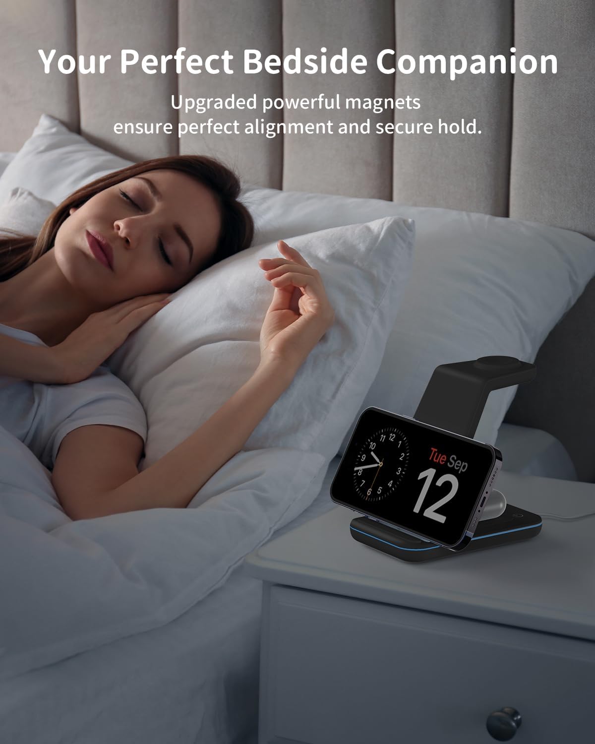 Charging Station for iPhone and Apple Watch: 3 in 1 Wireless Phone Charger Stand for iPhone 17 16 15 14 13 12 11 Pro Max & AirPods, Bedside Nightstand Docking