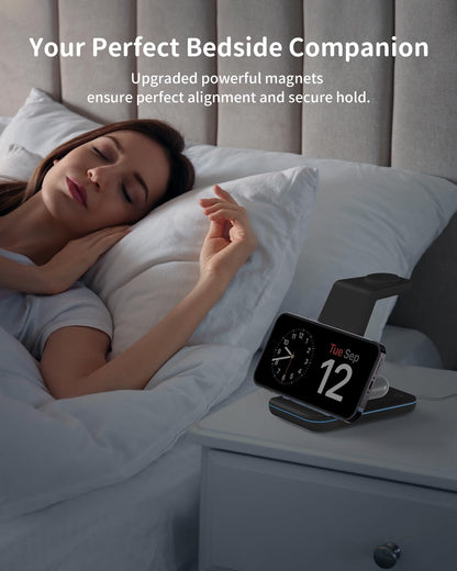 Charging Station for iPhone and Apple Watch: 3 in 1 Wireless Phone Charger Stand for iPhone 17 16 15 14 13 12 11 Pro Max & AirPods, Bedside Nightstand Docking