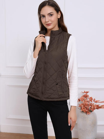 Allegra K Women's Puffer Vest Stand Collar Lightweight Gilet Quilted Zip Vest