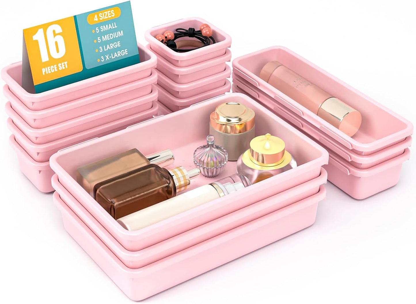 StoreHappily 10 PCS Drawer Organizer Set, 4 Size Makeup Drawer Divider Organizer With Non-Slip Pads, Interlocking Plastic Storage Bins for Office,Jewelry Vanity,Gadgets, Bathroom,Kitchen, Black