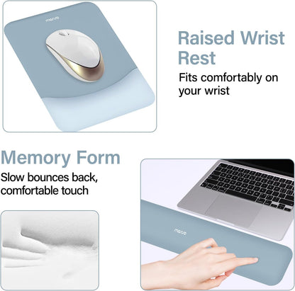 MOSISO Keyboard Mouse Pad Set, Large Gaming Mouse Pad&Rectangular Keyboard Wrist Rest&Mousepad with Wrist Rest&Coaster, Ergonomic Non-Slip&Easy Typing Pad with Curved Silicone Lining, Antique Green
