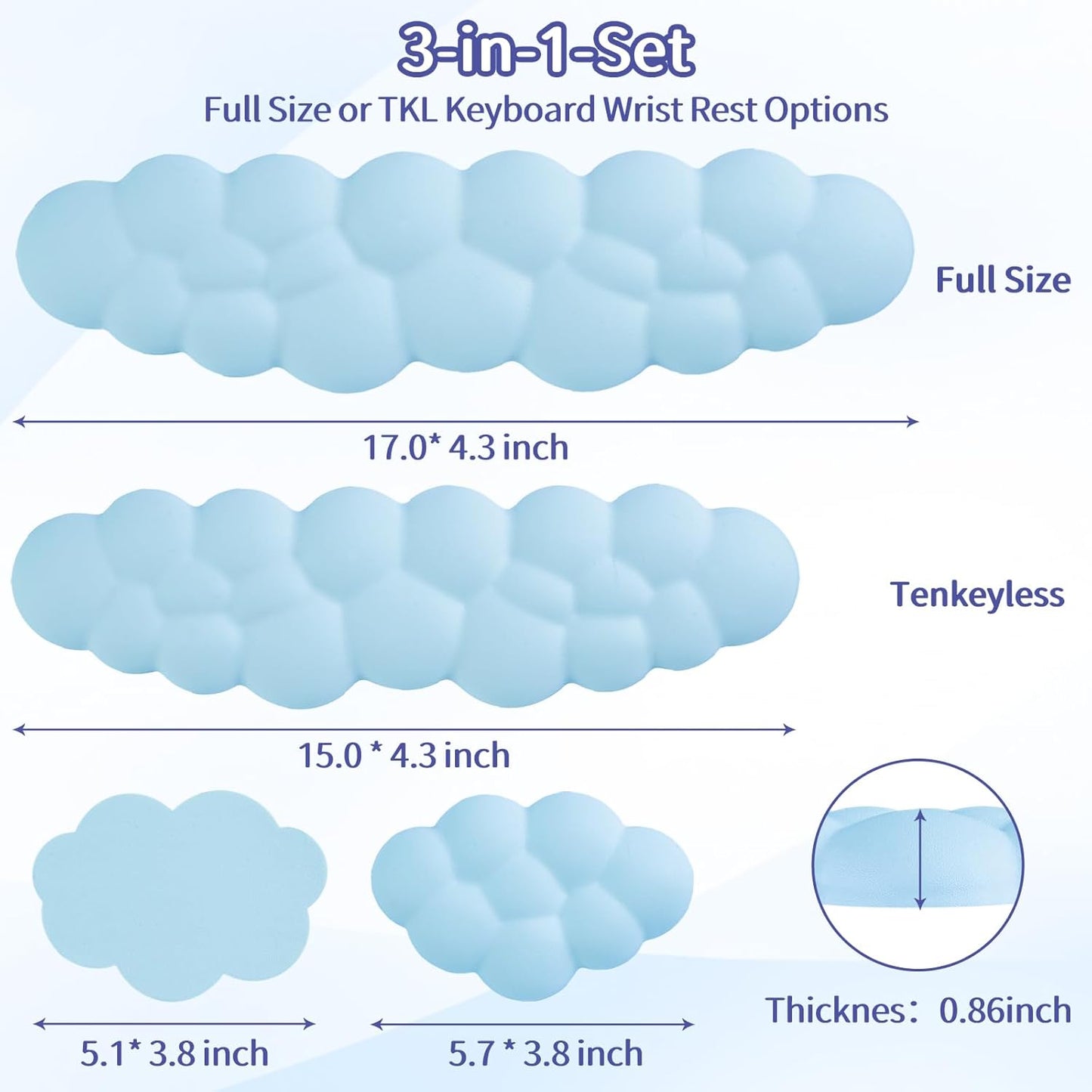 Sushret Cloud Wrist Rest Keyboard, Cloud Keyboard Wrist Pad Set with PU Leather Memory Foam, Cute Arm Rest for Palm Support, PC/Gaming Desk Accessories/Office Setup/Computer Hand Cushion - White
