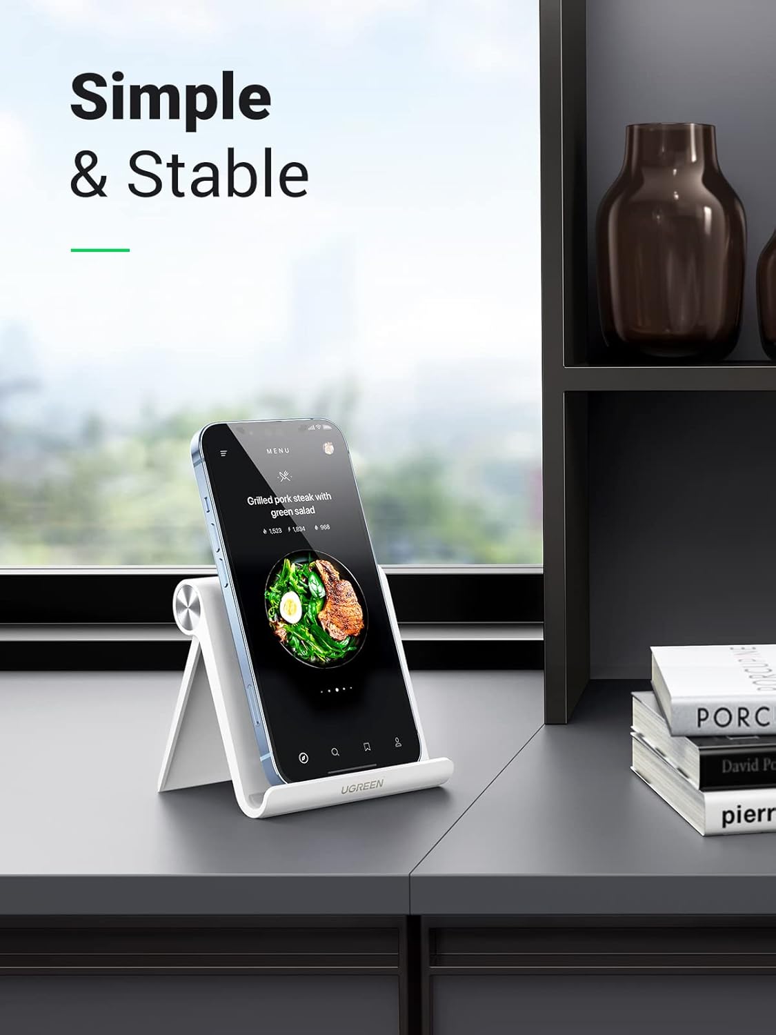 UGREEN Cell Phone Stand Holder for Desk Adjustable Compatible with iPhone 13 12 Pro Max 11 SE XS XR 8 Plus 6 7 Galaxy Note20 S20 S10 S9 S8 Foldable Black
