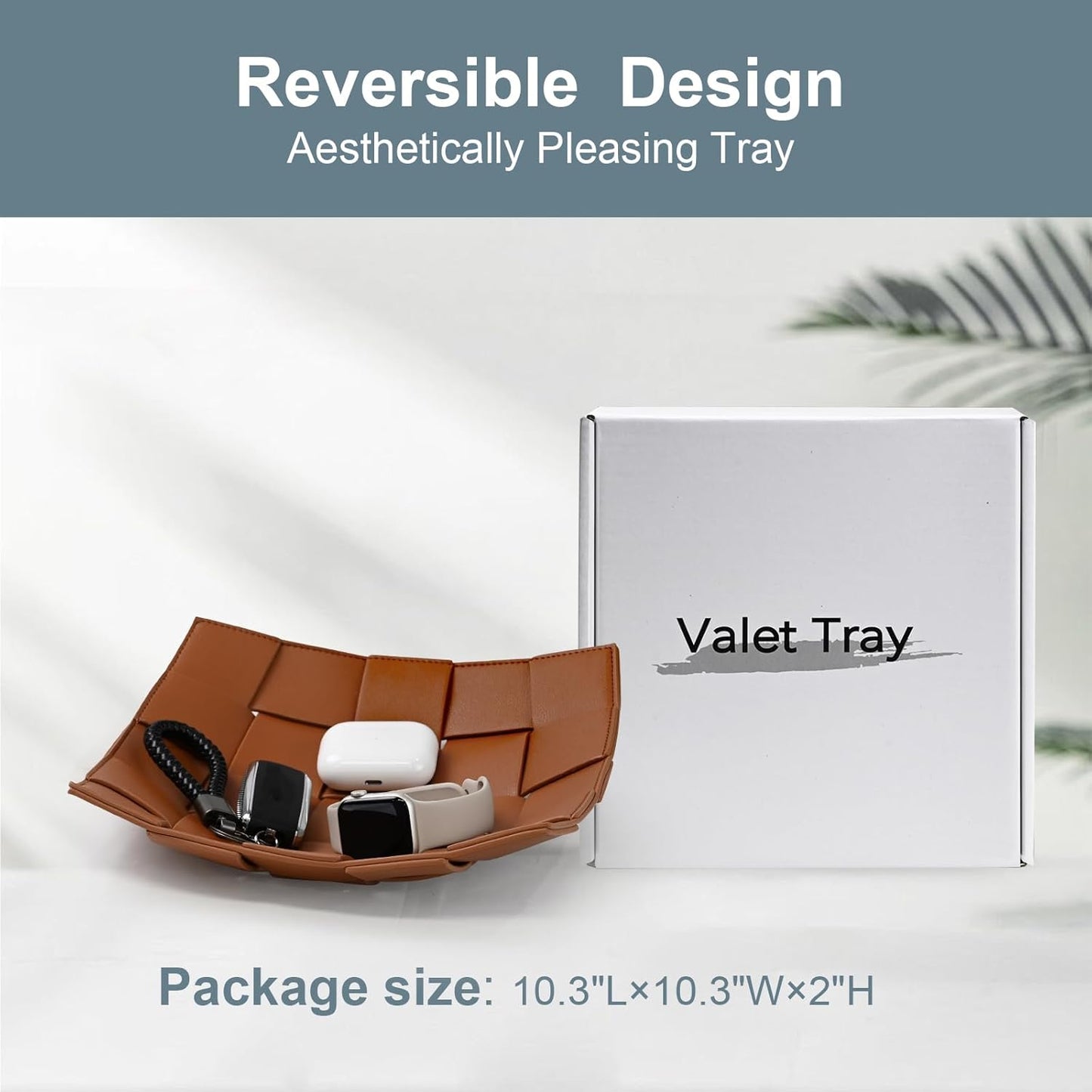 Valet Tray PU Leather Key Holder Bowl for Men Entryway Table Nightstand Desk Tray for Wallet, Keys Men's Gift - Brown & Black, 9.8" L x 9.8" W x 2" H