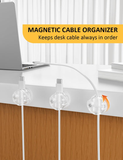 Magnetic Cord Holder for Desk & Nightstand, 7-Pack 360° Rotatable Cable Clips Organizer - Strong Adhesive Fits 8mm Lots for Phone Charger Cords & Wires, Clear