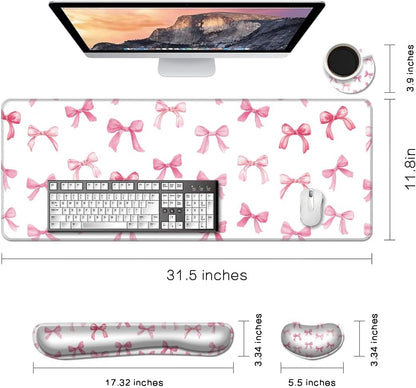 MIBITRI Keyboard Mouse Pad Set, Extended Gaming Mouse Pad+Ergonomics Keyboard Wrist Rest Support, Memory Foam, Easy Typing Pain Relief, 4Pcs XXL Ultra Thick Desk Mat, Enchanted Bookshelf