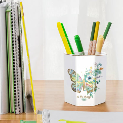 WAVEYU Ceramic Pen Holder for Desk Cute, Pencil Cup Pot Desk Organizer, Makeup Brush Holder for Women, Men, Kids, Desk Marble Decor for Office, Classroom, Home, Gray Golden