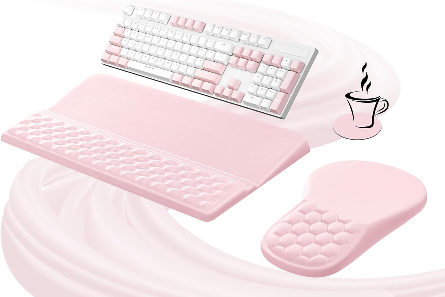 Ospelelf Ergonomic Mouse Pad and Keyboard Stand Wrist Rest Set, Memory Foam Comfort, Pain Relief for Typing, Office Desk Accessories, Moonlit Blossoms
