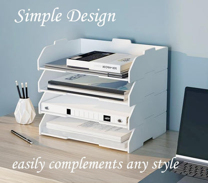 2/4/6 Tier Paper Organizer Letter Tray, Clear Acrylic Layer Stackable Paper Sorter, Plastic A4 Office File Folder Holder for for Desk Accessories, Notes, Pens, File, Document (Clear, 4 Tier)