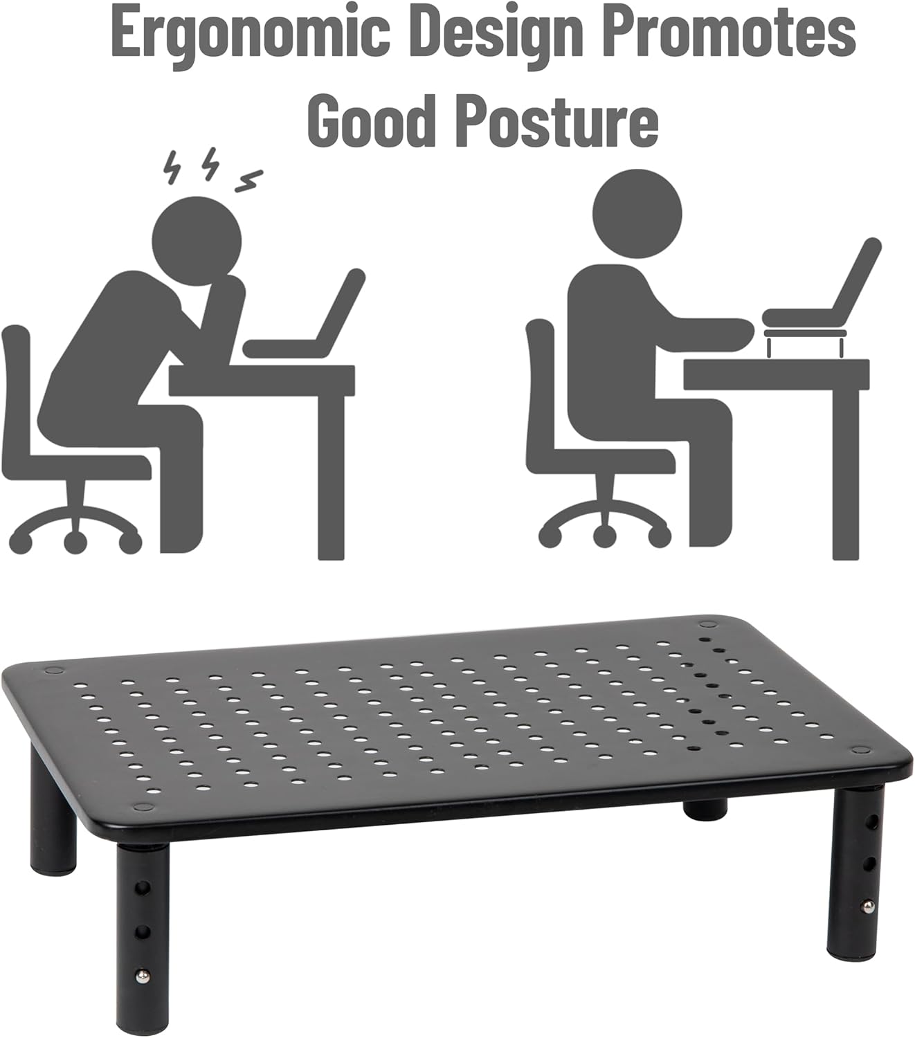 Mind Reader Monitor Stand, Height Adjustable, Ventilated Laptop Riser, Office, Metal, 14.5"L x 9.25"W x 5.5"H, Black