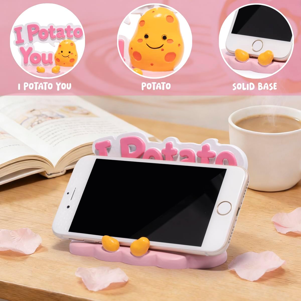 ZAWUU Coffee & Donuts Phone Stand - Cute Resin Phone Holder for Desk, Bedside Table, and Kitchen Counter, Adjustable Vertical & Horizontal Display, Fun Gift for Coffee Lovers, Women, and Teens
