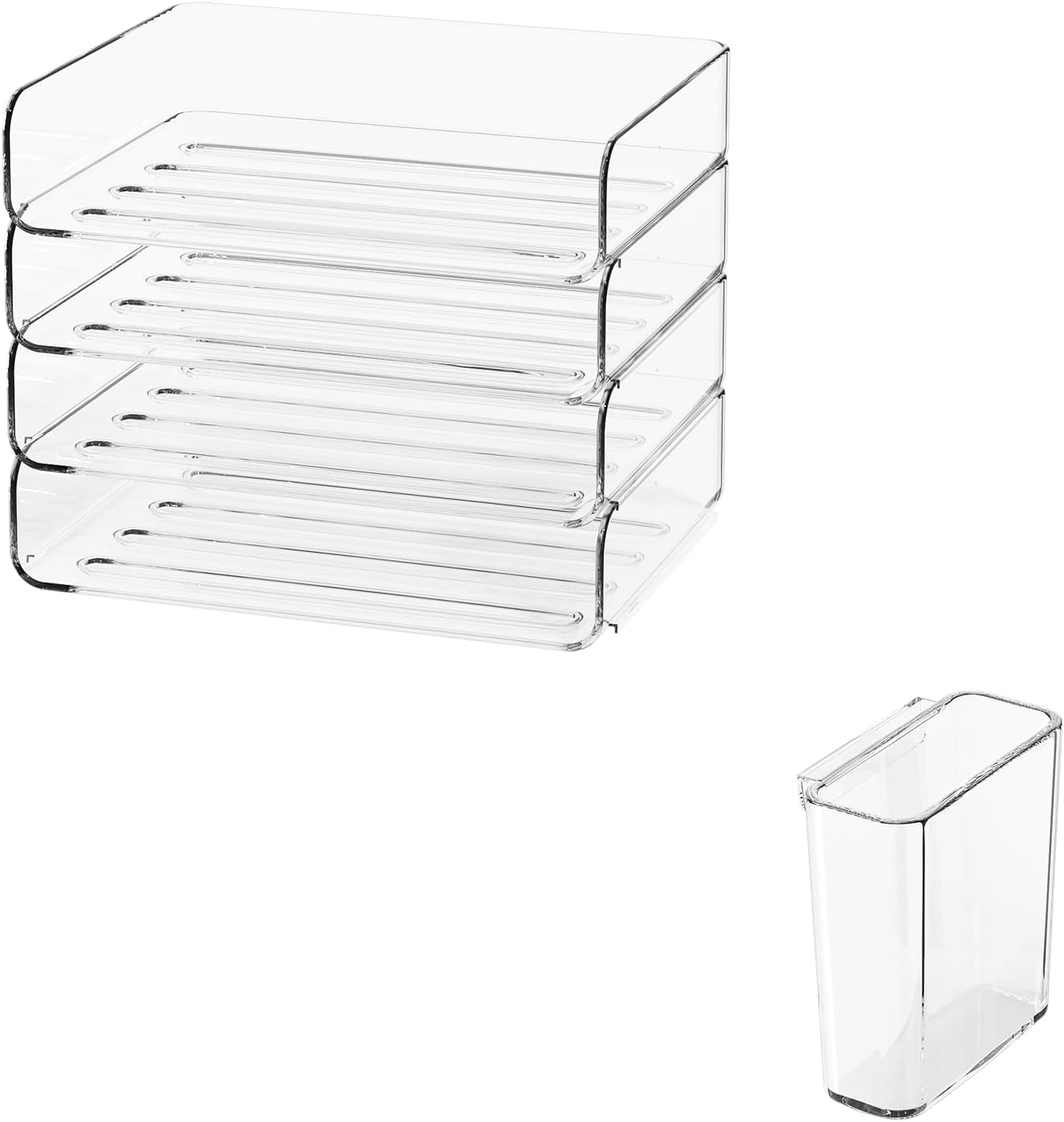 FANXIYQ 4-Tier Acrylic Paper Tray Organizer - Low-Profile Desk File Sorter for Office/Home, Clear Stackable Letter Tray for Bills, Crafts, Notebooks