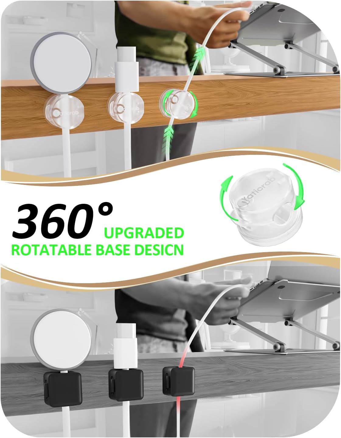 Magnetic Cord Holder for Desk & Nightstand, 7-Pack 360° Rotatable Cable Clips Organizer - Strong Adhesive Fits 8mm Lots for Phone Charger Cords & Wires, Clear
