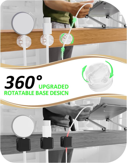 Magnetic Cord Holder for Desk & Nightstand, 7-Pack 360° Rotatable Cable Clips Organizer - Strong Adhesive Fits 8mm Lots for Phone Charger Cords & Wires, Clear
