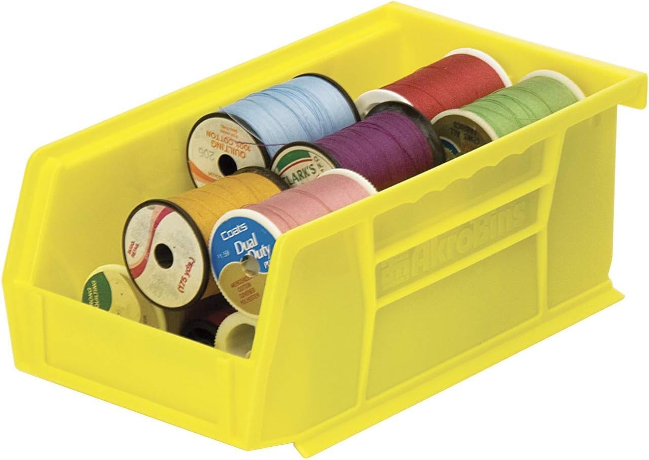Akro-Mils 30220 AkroBins Plastic Storage Bins, Space-Saving Stackable Bins for Garage, Pantry, Craft Organization, 7" x 4" x 3", Yellow, 24-Pack