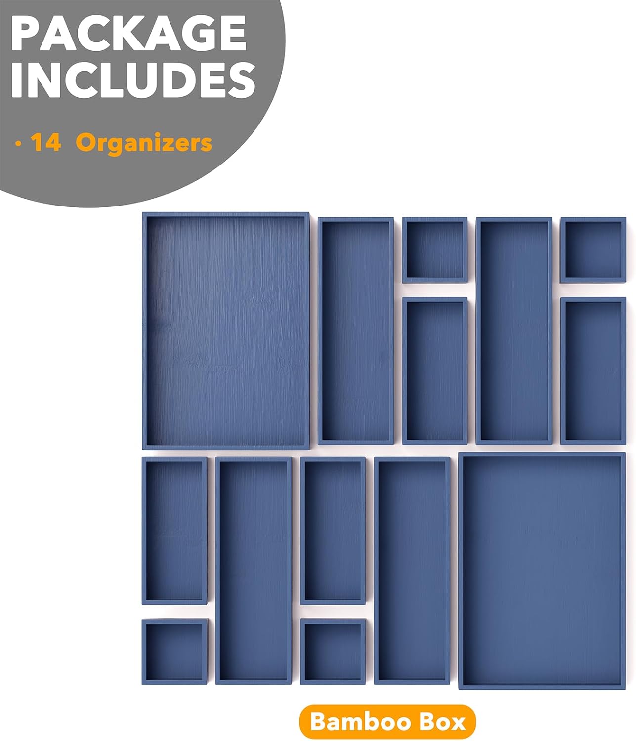 SpaceAid 14-Piece Bamboo Drawer Organizer Storage Boxes Set, Wood Tray Junk Drawer Organizers Multi-Use Divider Bins for Kitchen, Bathroom, Office Desk and Makeup Organization (14 Pack, Natural)