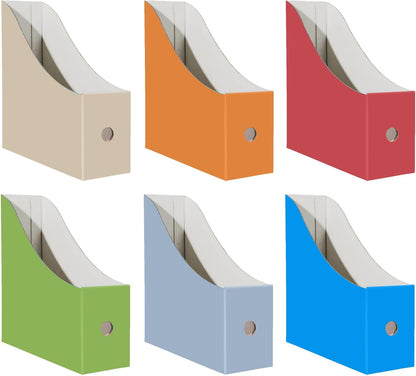 Limitliho Magazine File Folder Holder for Desk, Book Bins for Classroom Library,Office,Home, 10.6" H x 10.2" L x 3.5" W in Cardboard Paper Organizer (Six color, 6 Pack)