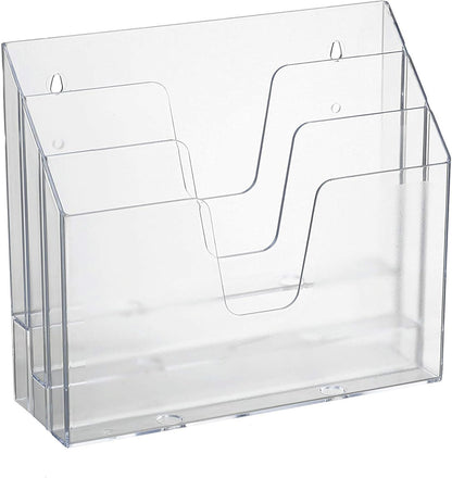 Acrimet Horizontal Triple File Folder Holder Organizer, Open Top Desktop Document Sorter for Letter Size Papers & Folders, Plastic (Clear Crystal)