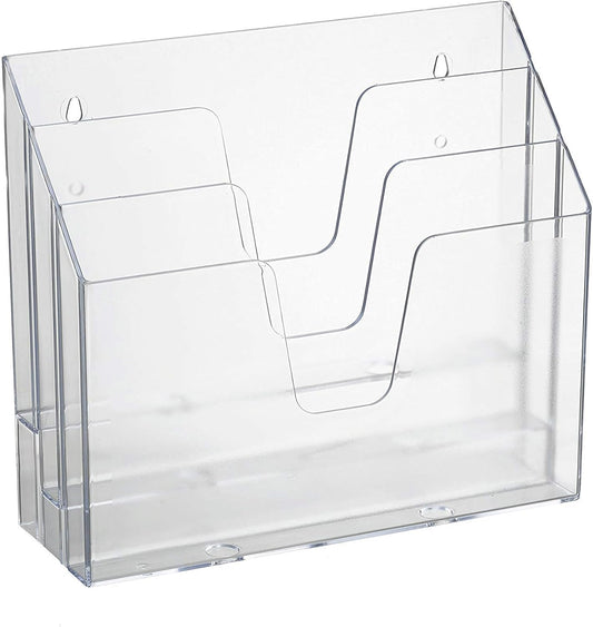 Acrimet Horizontal Triple File Folder Holder Organizer, Open Top Desktop Document Sorter for Letter Size Papers & Folders, Plastic (Clear Crystal)