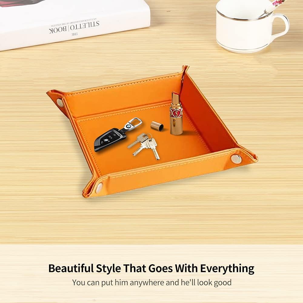 YAPISHI Key Dish Bowl for Men, Entryway Catchall Holder Bedside Table Valet Tray for Pocket Stuff, PU Leather Nightstand Organizer for Dice/Coins/Wallet/Watch/Rings/Sunglasses, Dresser/Coffee Table