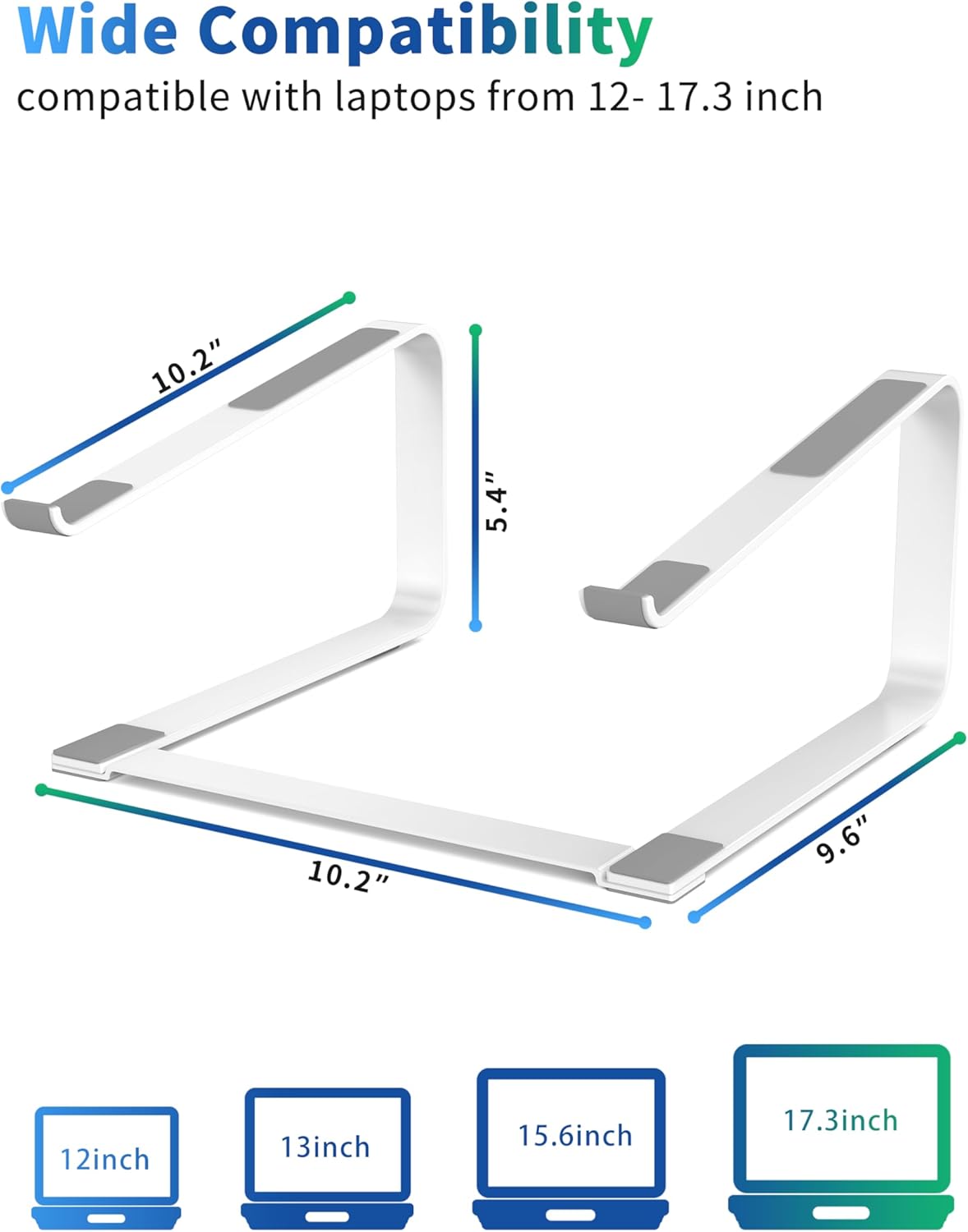 SOUNDANCE Laptop Stand for Desk, Ergonomic Metal Computer Riser for 12-17.3 Inch Laptops, Heavy Duty Stable Desktop Holder, Improves Eye Level & Workspace Organization, Silver