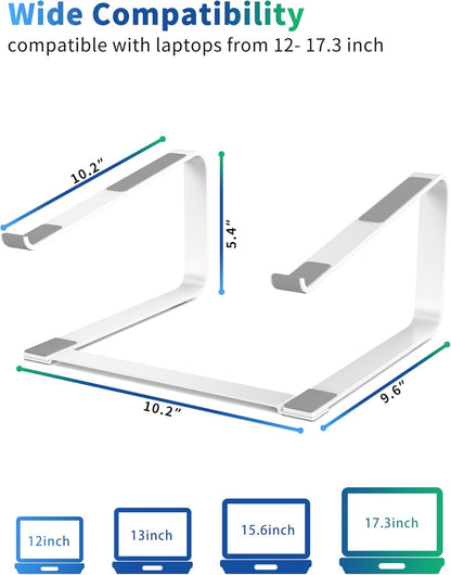 SOUNDANCE Laptop Stand for Desk, Ergonomic Metal Computer Riser for 12-17.3 Inch Laptops, Heavy Duty Stable Desktop Holder, Improves Eye Level & Workspace Organization, Silver