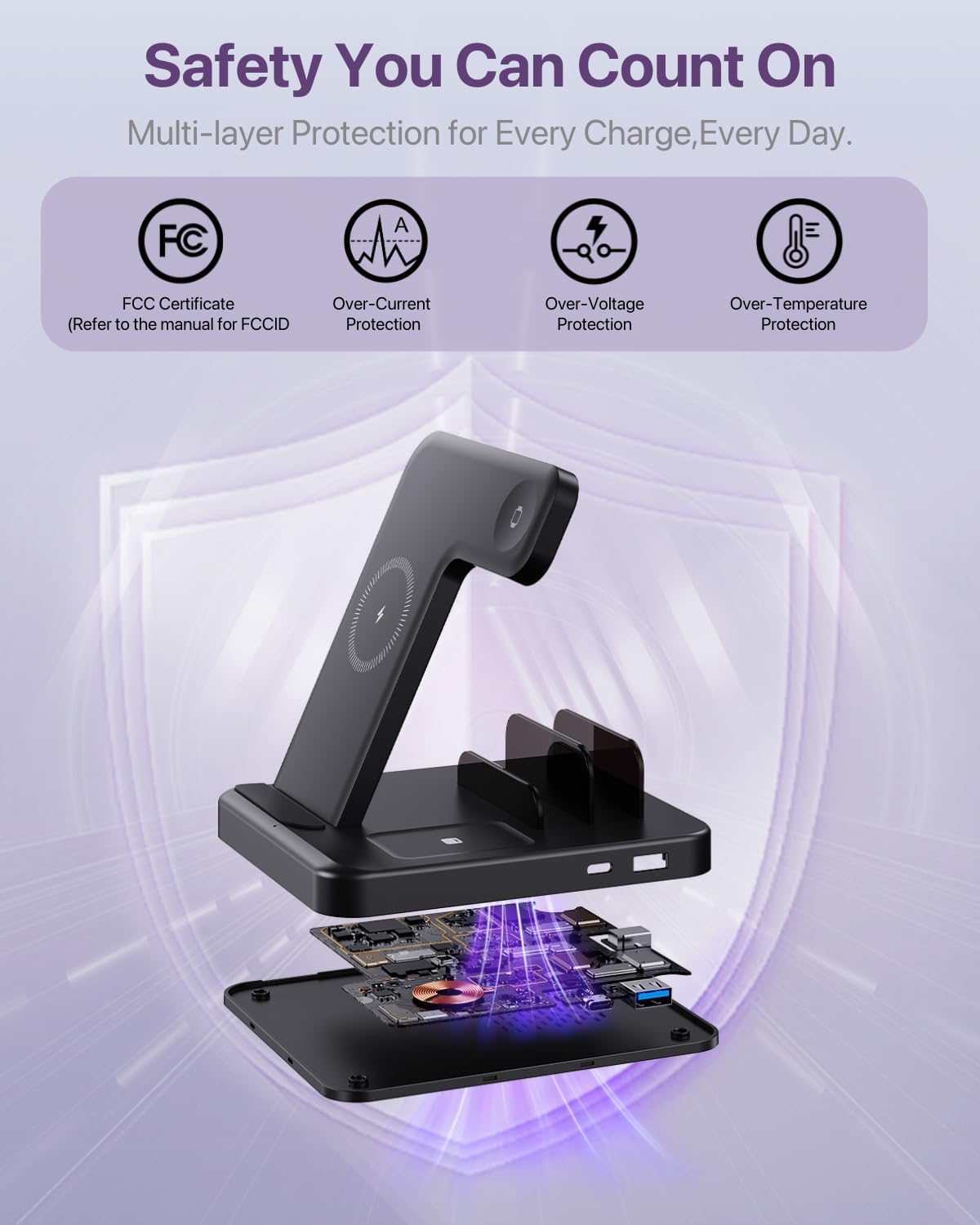 Multiple Devices Charging Station, 5-in-1 Charging Station for iPhone 17 Pro Max/Pro/16/15/14/13/12, iPad Pro/Air/Mini, Apple Watch and Airpods,Wireless Charging Dock(G805) (Black)