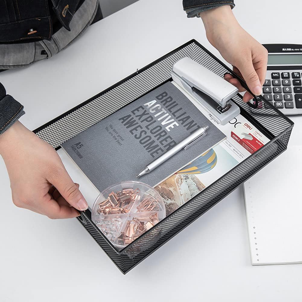 Desk Drawer Organizer, A4 Large Metal Mesh Desk Rrganizer Tray, Versatile Storage Box Set for Office Home Supplies,13 x 9 inches