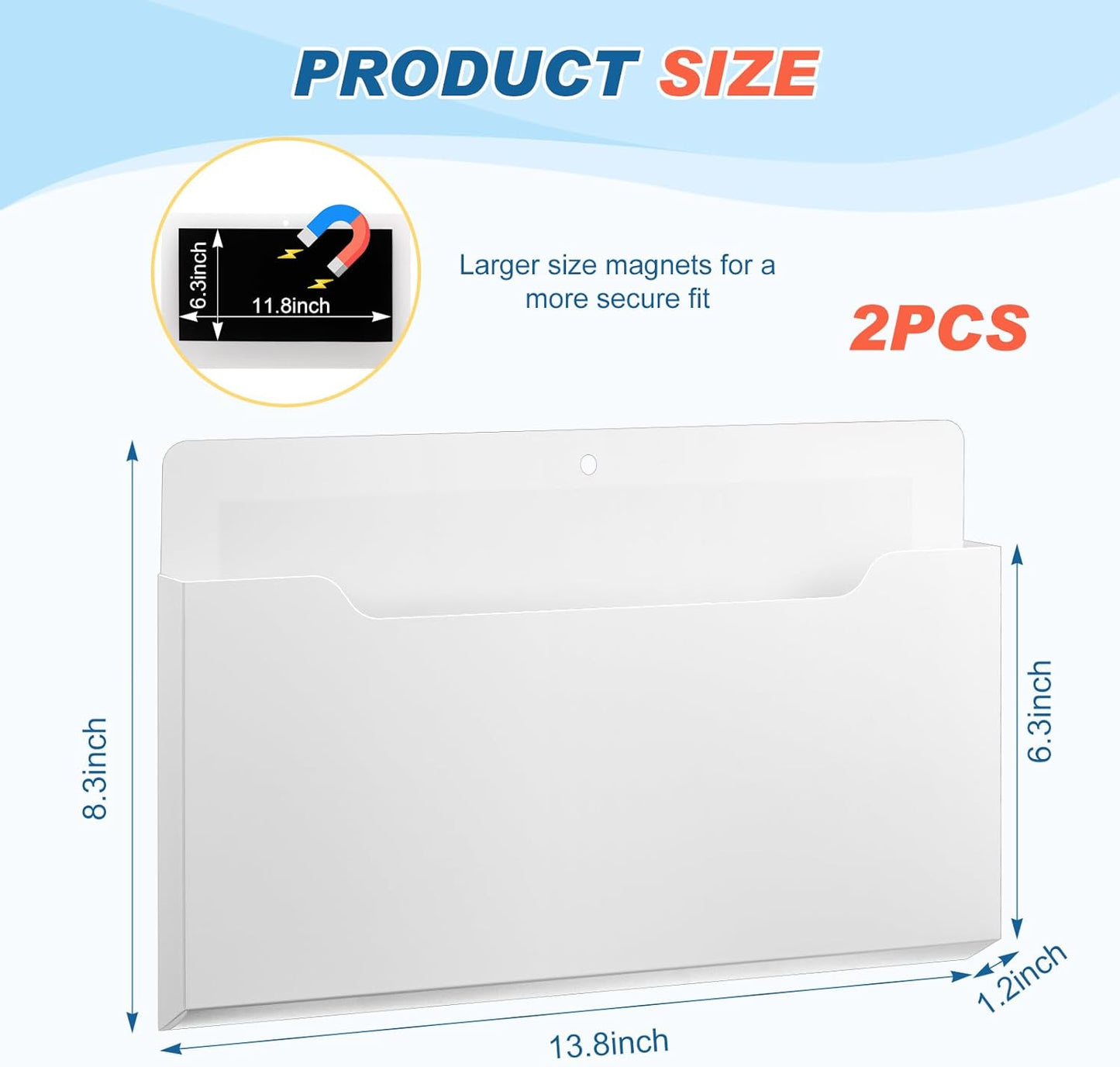 Feifeiya 2 Pcs Magnetic File Folder Wall Hanging Holder Large Pocket Paper Magazine Mail Organizer for Refrigerator Classroom Locker Whiteboard(Vertical,Purple Color,12.2 x 9.4 Inches)