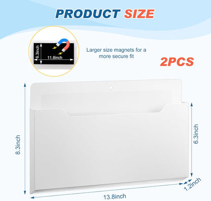 Feifeiya 2 Pcs Magnetic File Folder Wall Hanging Holder Large Pocket Paper Magazine Mail Organizer for Refrigerator Classroom Locker Whiteboard(Vertical,Purple Color,12.2 x 9.4 Inches)